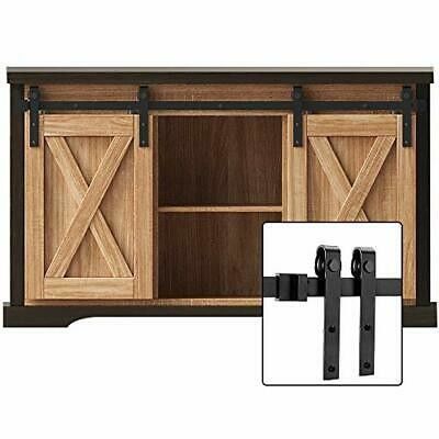 Siyah Klasik Kayış Mini Barn Kapı Donanım Kiti Çift Ahşap Kapılar İçin 6 Ft