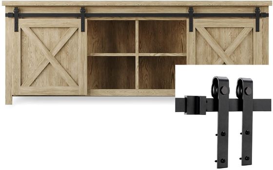 Siyah J Şekli Kayış Mini Ahır Kapı Donanım Kiti Çift Ahşap Kapılar İçin 6 Ft